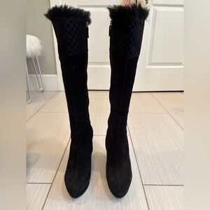 Gucci signature Black Wedge Knee High Boot